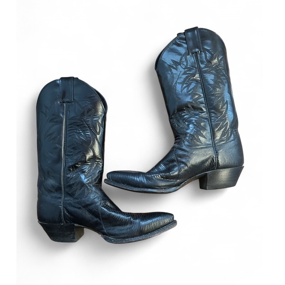 Justin Boots Shoes - Vintage 90s Justin women’s Black African Dress Lizard skin cowboy boots